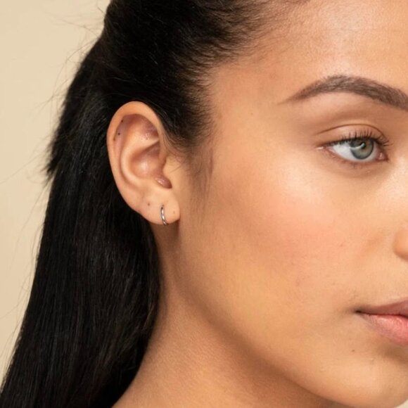 Mejuri Mini Huggie Hoops White Gold (pair) - Picture 7 of 7